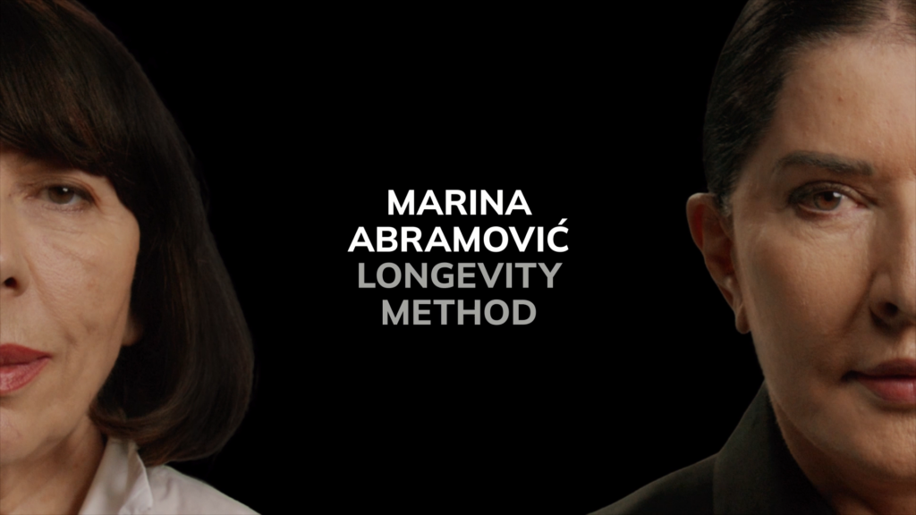 Marina Abramović and Dr. Nonna Brenner side by side with the 'Marina Abramović Longevity Method logo centered.